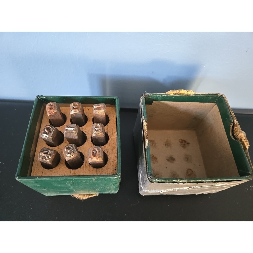 Steel‎ Number Punch Stamp Set  - Vintage, original box (Ace ?) 9.5 mm square.